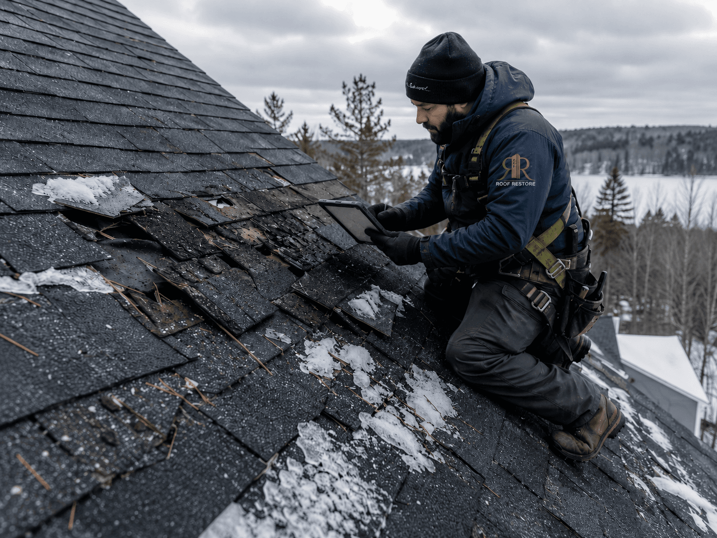 Maine Winter Roof Covered in Snow